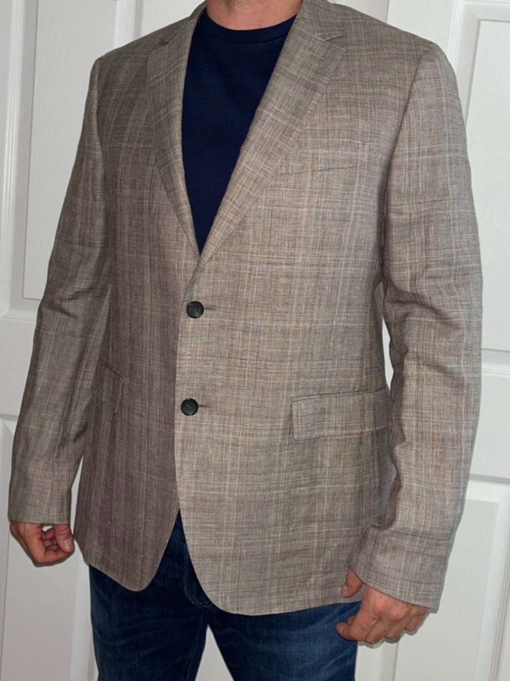 SALVATORE FERRAGAMO Blazer Sz 54  Men’s Jacket Linen Beige Tan Large